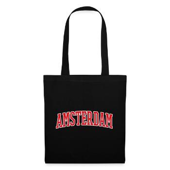 Amsterdam Schriftzug Rot Weiß Design - Stoffbeutel - Schwarz - Vorne