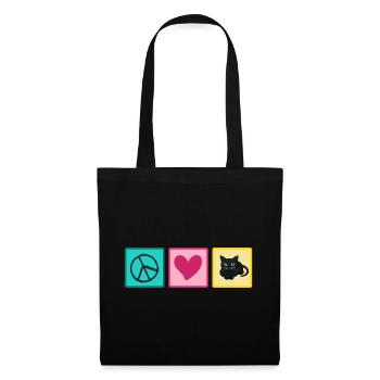 Katze Katzenhaar Mietzekatze "love peace cats" - Stoffbeutel - Schwarz - Vorne