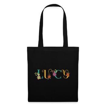 LUCY Name Art With Flowers Embroidered - Tote Bag - black - Front