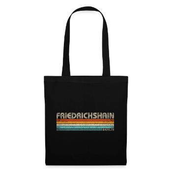 Friedrichshain Berlin Hauptstadt Bezirk Kiez Retro - Stoffbeutel - Schwarz - Vorne