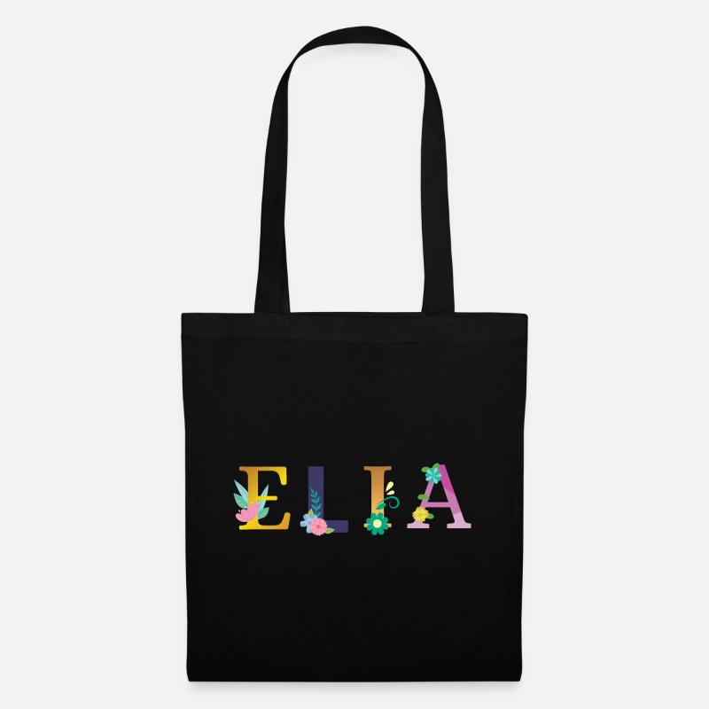 ELIA Name mit Blumen geschmückt - Stoffbeutel - Schwarz