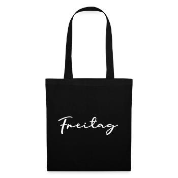 Freitag Wochentags Shirt weiß Handschrift - Stoffbeutel - Schwarz - Vorne