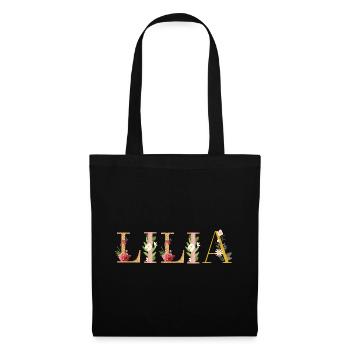 Le prénom LILIA décoré de fleurs - Sac en tissu - noir - Devant
