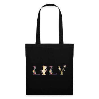 Nom de LILY décoré de fleurs - Sac en tissu - noir - Devant