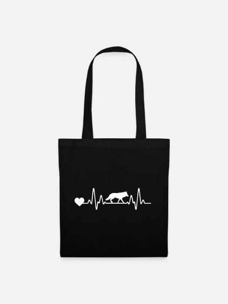 Tier Waldtier Herzschlag Wolf - Stoffbeutel - Schwarz