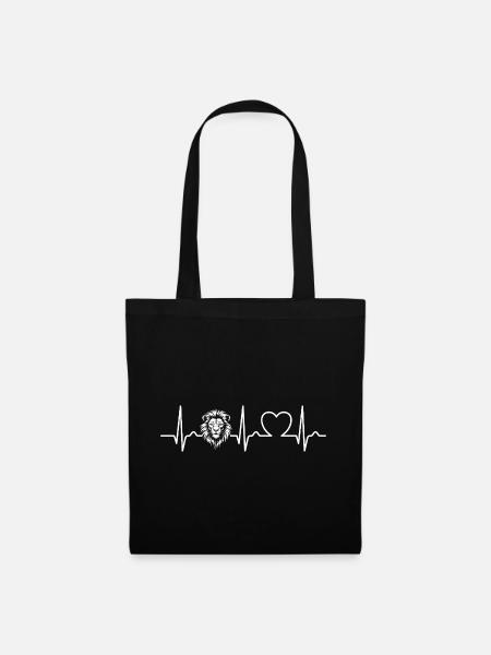 Löwe - Löwenkopf - EKG - Herzkurve - Puls - Stoffbeutel - Schwarz