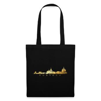 Rostock Skyline (Vintage Goldgelb) - Stoffbeutel - Schwarz - Vorne