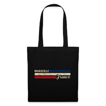France - Marseille - Frankreich - Flagge - Streife - Stoffbeutel - Schwarz - Vorne