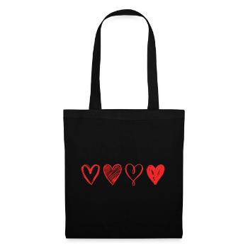 Sketched Red Hearts – Minimalist Design - Tote Bag - black - Front