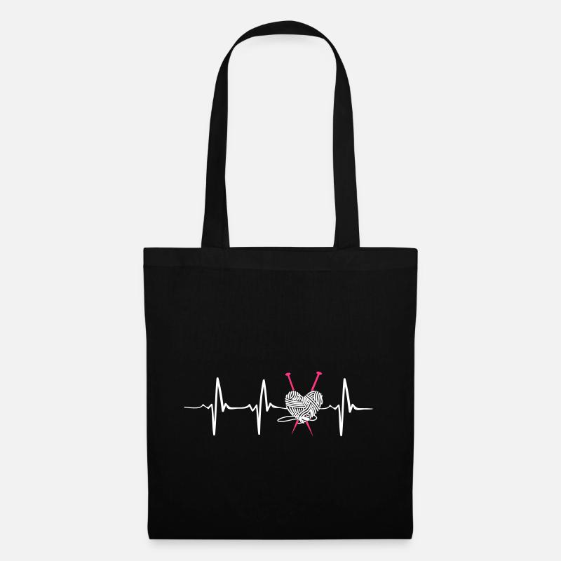 Heartbeat knitting funny gift - Stoffbeutel - Schwarz