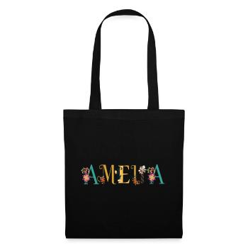AMELIA Namenskunst mit gestickten Blumen - Stoffbeutel - Schwarz - Vorne