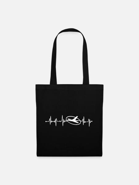 Heartbeat - Flugzeug EKG Flieger Pilot Geschenk - Stoffbeutel - Schwarz