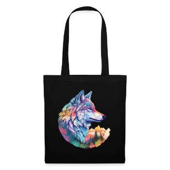 Wolf Wolf’s Head Nature Wilderness Forest Trees Art coloré - Sac en tissu - noir - Devant