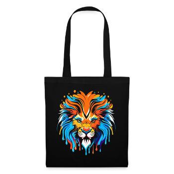 Tête de lion, coloré, signe du zodiaque - Sac en tissu - noir - Devant