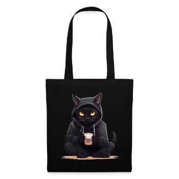 Schwarze Katzen mit Kaffee Becher Getränk Katze - Stoffbeutel - Schwarz - Vorne