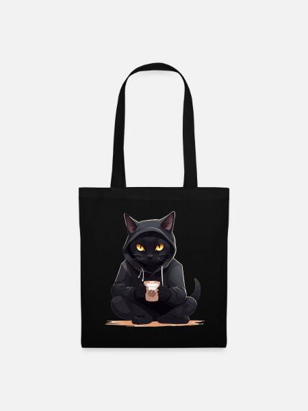 Schwarze Katzen mit Kaffee Becher Getränk Katze - Stoffbeutel - Schwarz