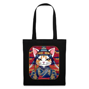 Coole Samurai Katze Asia Anime Mmanga - Stoffbeutel - Schwarz - Vorne