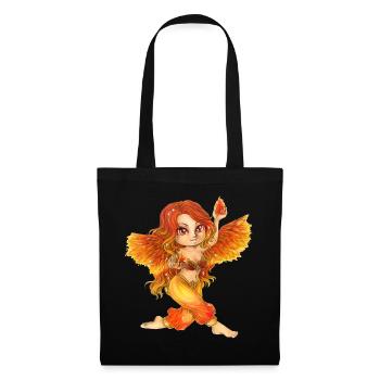 Niedlicher Chibi Feuer Fee Elfe Phönix Mangastil - Stoffbeutel - Schwarz - Vorne