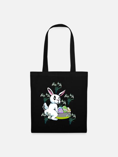 Frühling Schneeglöckchen Blumen Ostern Hase - Stoffbeutel - Schwarz