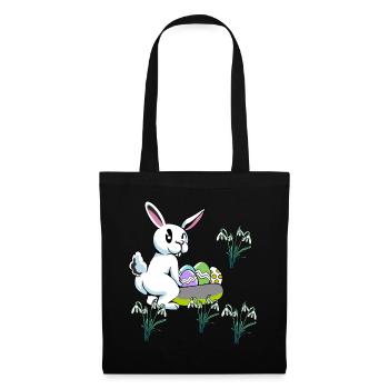Kind Kinder Kleinkind Baby Ostern Eier Hase Blumen - Stoffbeutel - Schwarz - Vorne