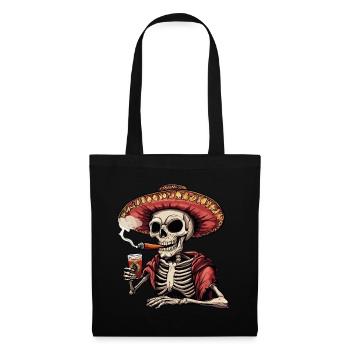 Skelett Totenkopf Totenschädel Zigarre Schnaps - Stoffbeutel - Schwarz - Vorne