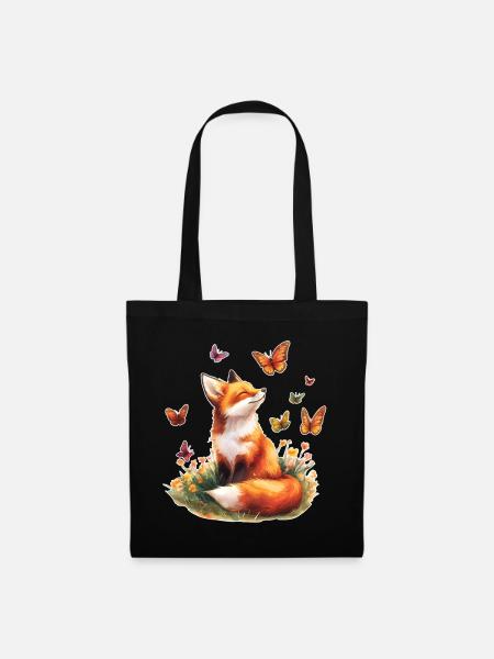 Fuchs mit Schmetterlingen - Stoffbeutel - Schwarz