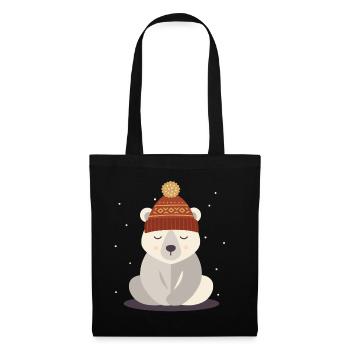 Ours polaire endormi avec chapeau d’hiver – Motif d’hiver - Sac en tissu - noir - Devant
