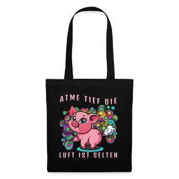 Pinkes Schwein mit bunten Ballons (Furtz) - Stoffbeutel - Schwarz - Vorne