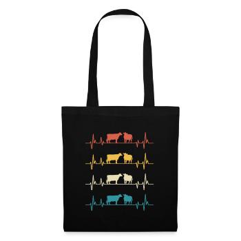 Retro Cows Herzschlag-Kuh-Geschenk - Stoffbeutel - Schwarz - Vorne
