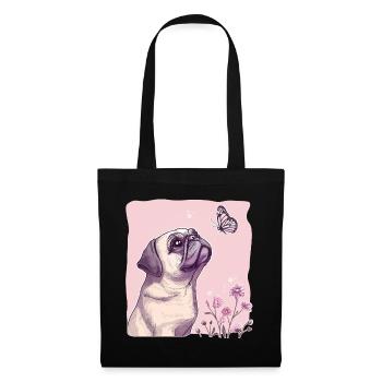 Carlin avec papillon - Sac en tissu - noir - Devant
