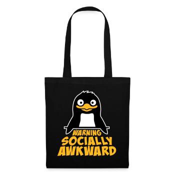 Pinguin Warning Socially Awkward Lustig Unbeholfen - Stoffbeutel - Schwarz - Vorne