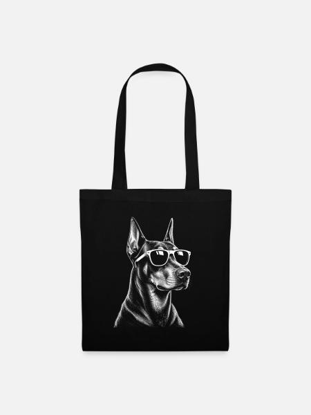 Dobermann mit Sonnenbrille Skizze - Stoffbeutel - Schwarz