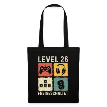 Level 26 freigeschaltet 26. Geburtstag 26 Jahre - Stoffbeutel - Schwarz - Vorne