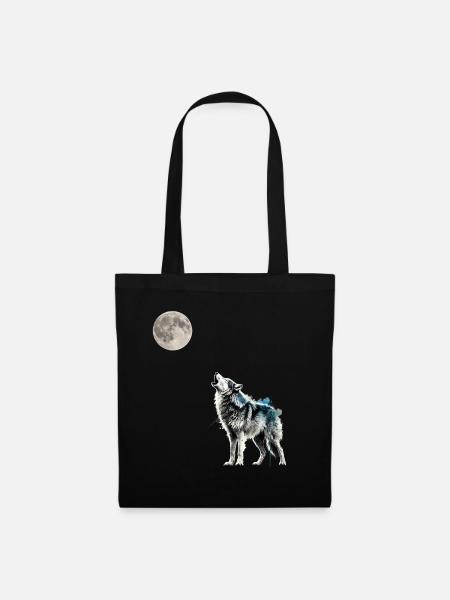 Mond ,Wolf - Stoffbeutel - Schwarz
