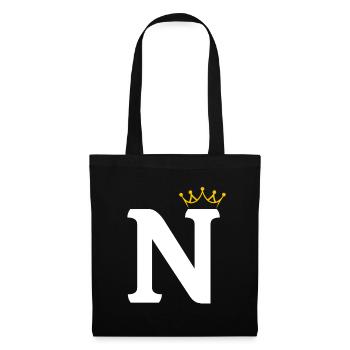 N Monogramm mit Krone - Stoffbeutel - Schwarz - Vorne