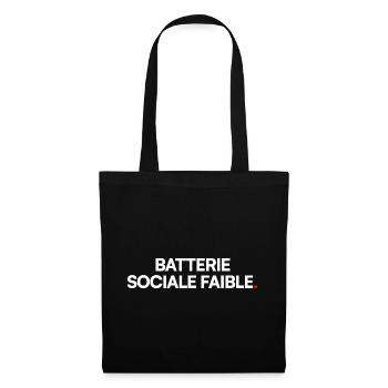 Batterie sociale faible. Humour introverti drôle - Sac en tissu - noir - Devant