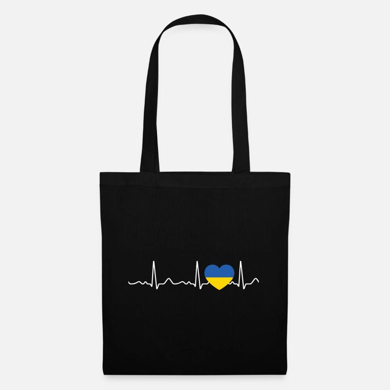 Ukraine - Herzschlag, Puls, Herzlinie, EKG - Stoffbeutel - Schwarz