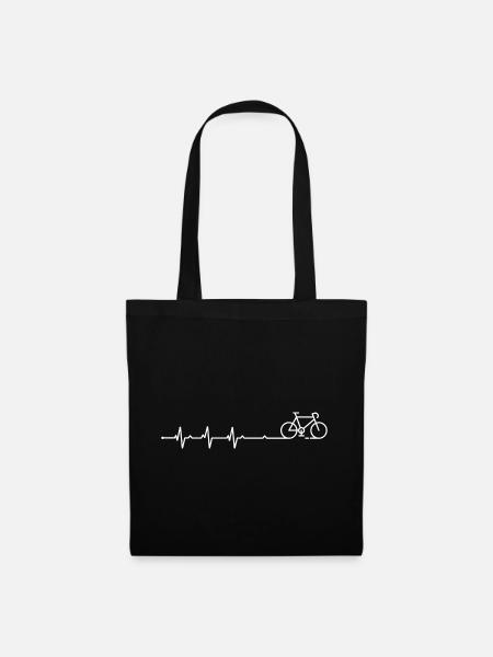 Herzschlag Fahrrad Linie Kunst - Stoffbeutel - Schwarz