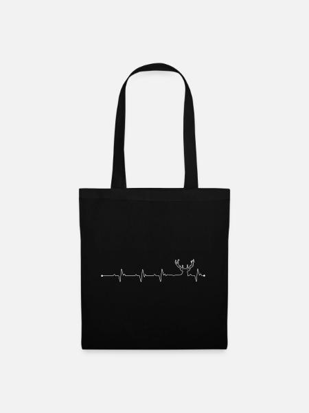 Herzschlag Hirsch Silhouette - Stoffbeutel - Schwarz