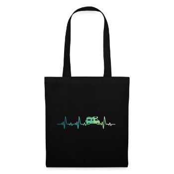 Campervan Heartbeat Camping T-Shirt - Stoffbeutel - Schwarz - Vorne