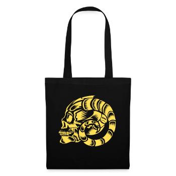 Tête de mort chèvre cornes taureau - Sac en tissu - noir - Devant