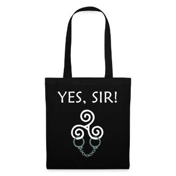 BDSM Yes Sir Triskele Handschellen Sub Geschenk - Stoffbeutel - Schwarz - Vorne