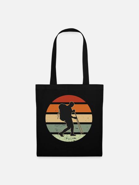 Trail Wanderer Retro Motiv Trekking Wandertour - Stoffbeutel - Schwarz