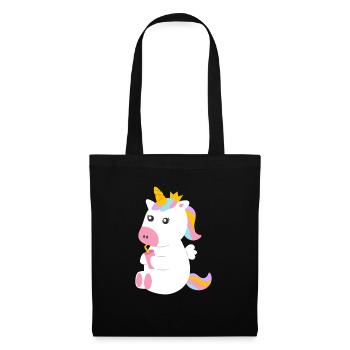 Licorne assise sucrée avec boisson - Sac en tissu - noir - Devant