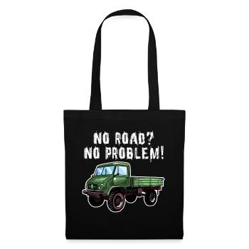Pas de route? Aucun problème! Unimog - Tout-terrain - Oldtimer - Sac en tissu - noir - Devant