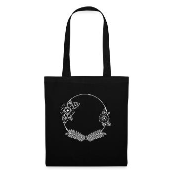 White Flowers Tendrils Corner Ornaments Frame - Tote Bag - black - Front