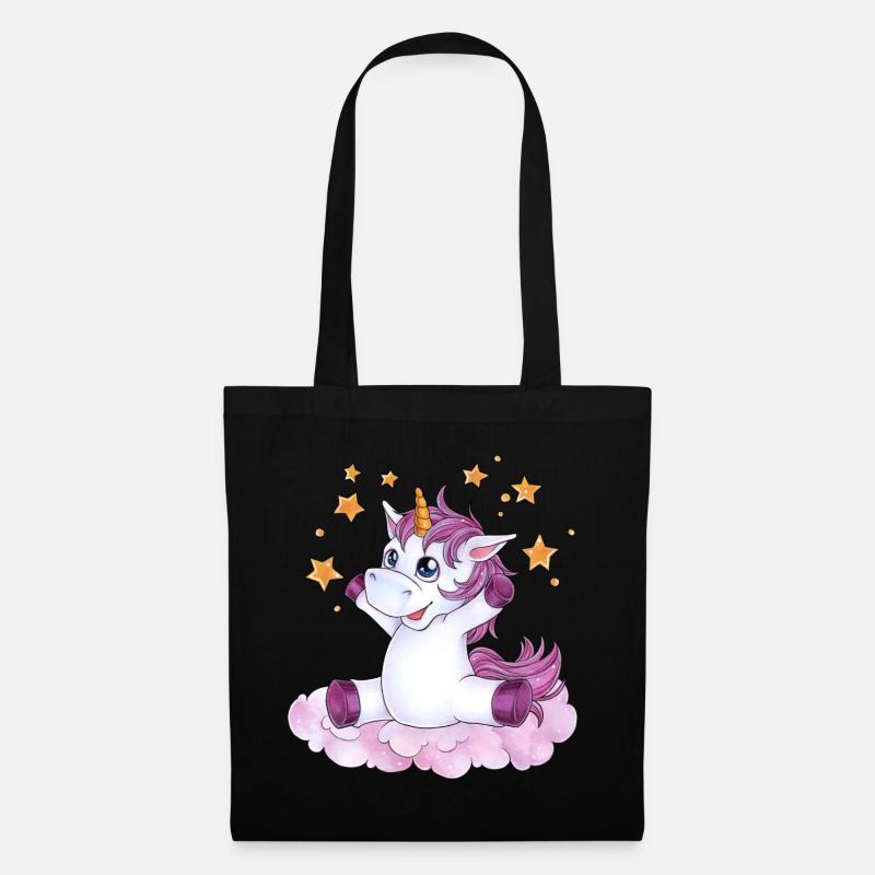Niedliches Einhorn mit Sternen auf Wolke Geschenk - Stoffbeutel - Schwarz