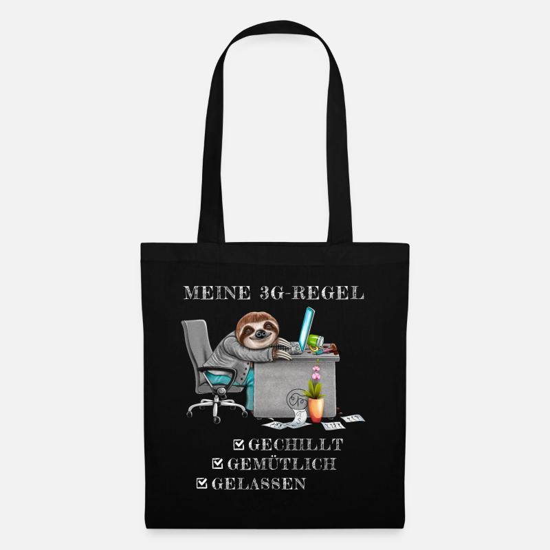 Faultier 3G Regel Bürohumor Geschenk Kollege - Stoffbeutel - Schwarz