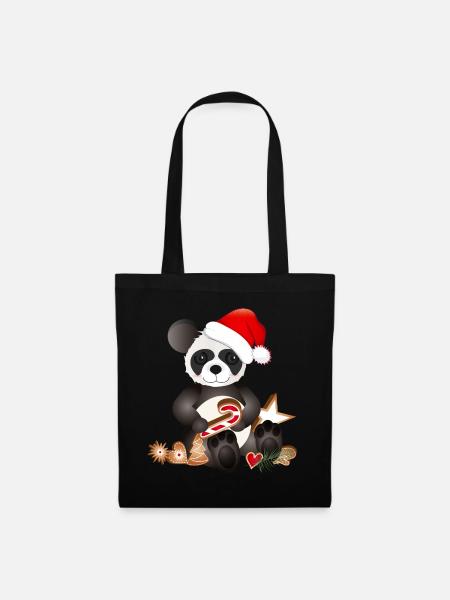 zuckersüßer kleiner Panda für Weihnachten - Stoffbeutel - Schwarz