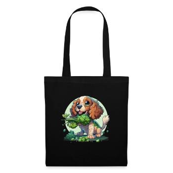 Un chien mignon mange des légumes au brocoli - Sac en tissu - noir - Devant